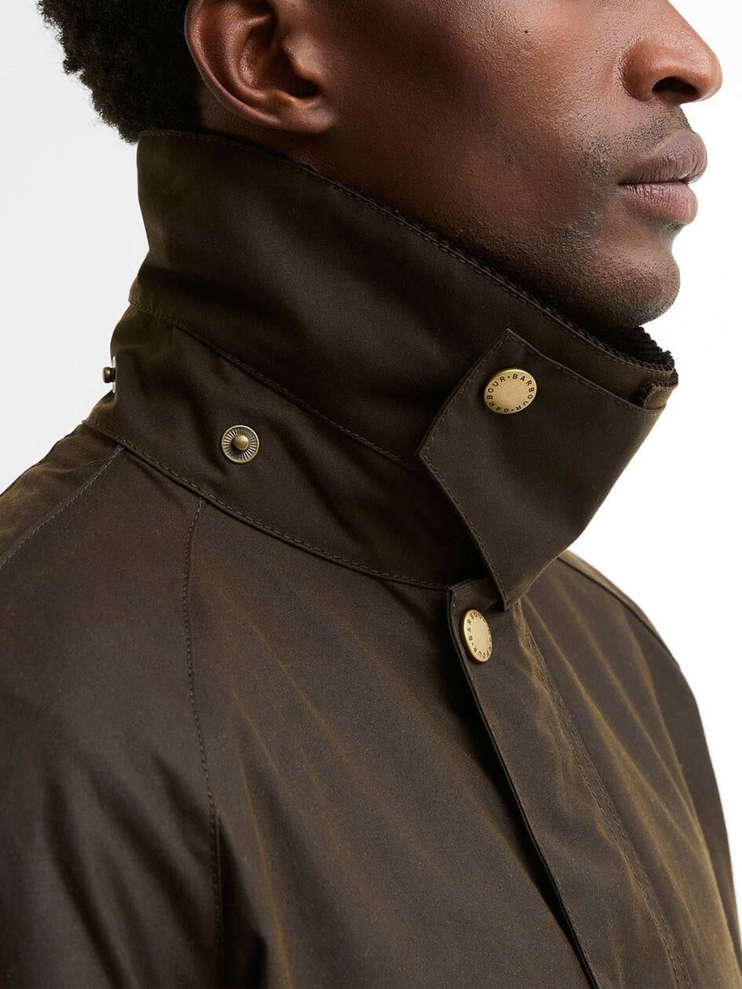 Barbour Wachsjacke Ashby mit Cordkragen Olivgrün