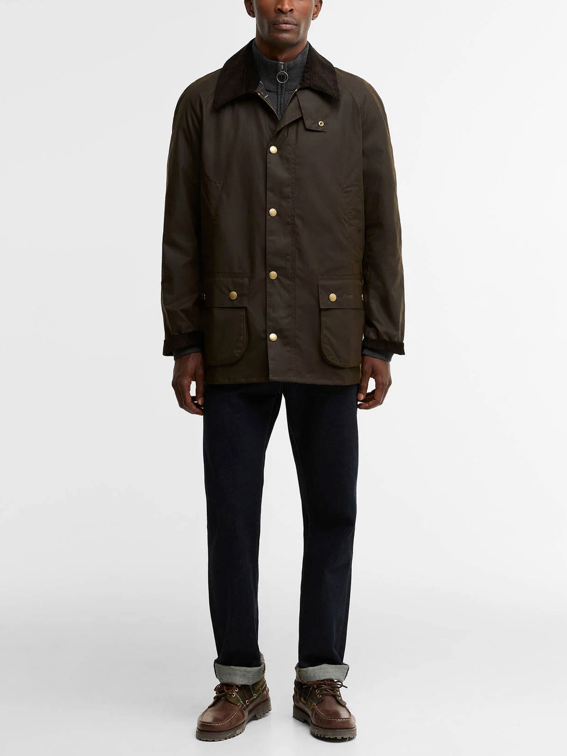 Barbour Wachsjacke Ashby mit Cordkragen Olivgrün