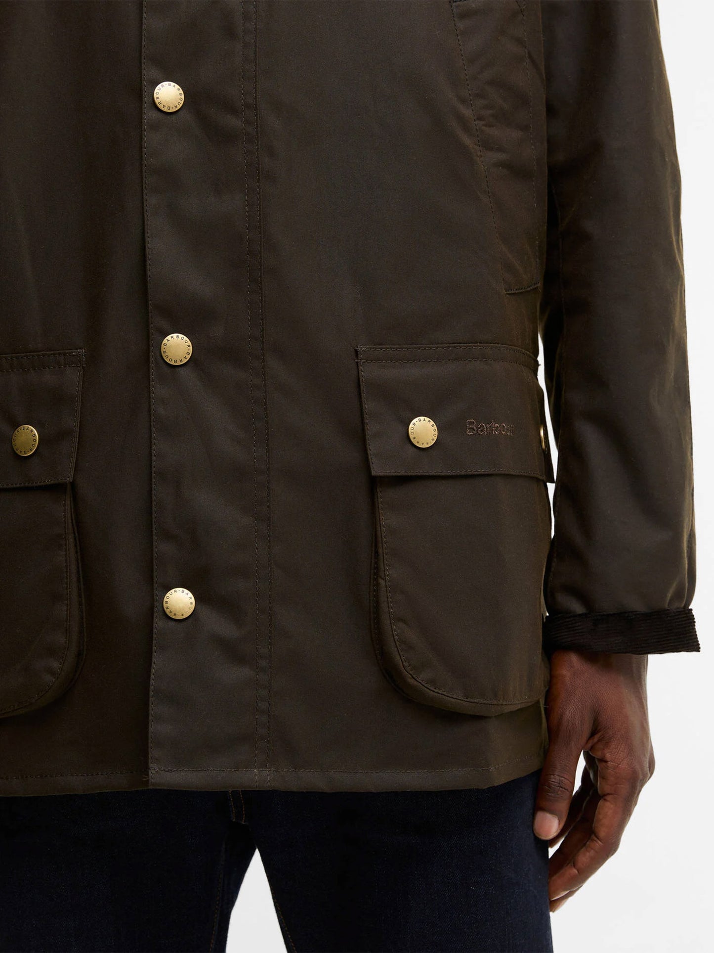 Barbour Wachsjacke Ashby mit Cordkragen Olivgrün