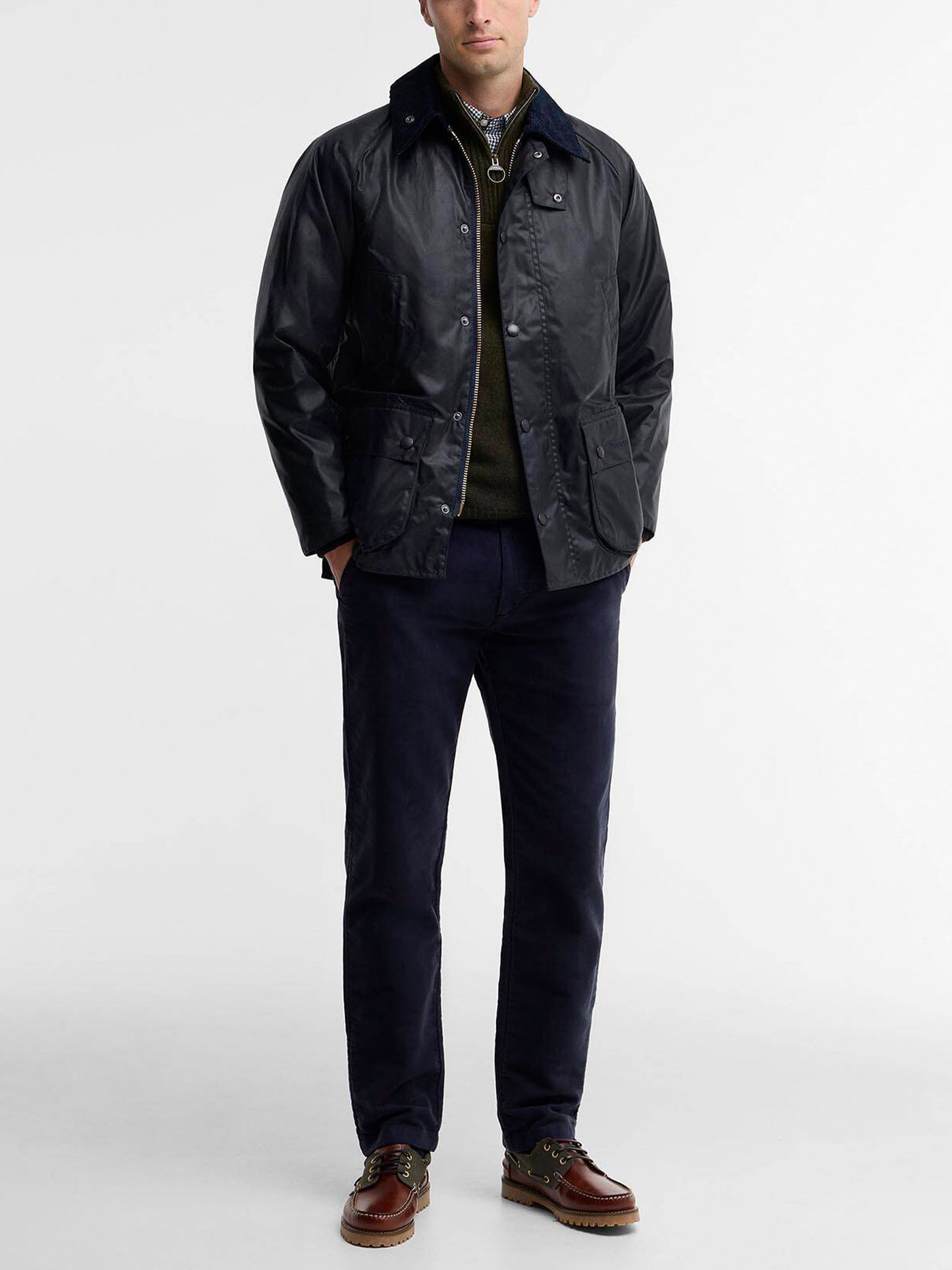 Barbour Wachsjacke Bedale mit Cordkragen Marineblau