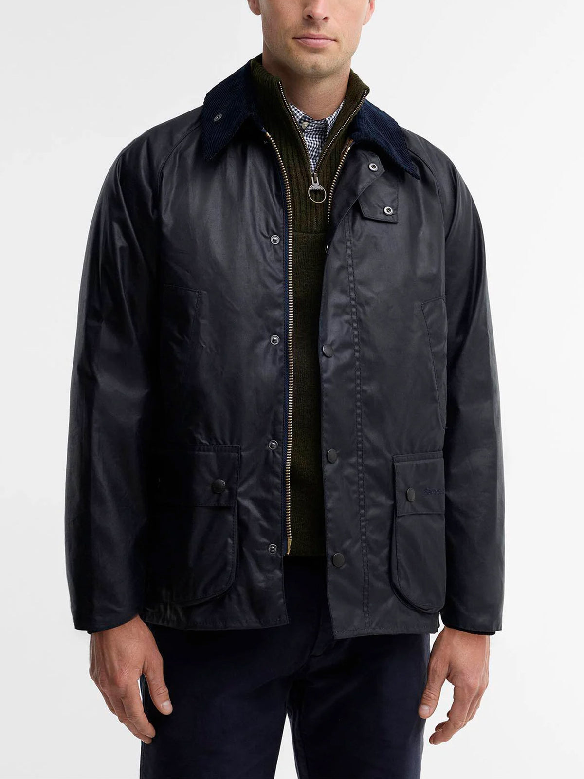 Barbour Wachsjacke Bedale mit Cordkragen Marineblau