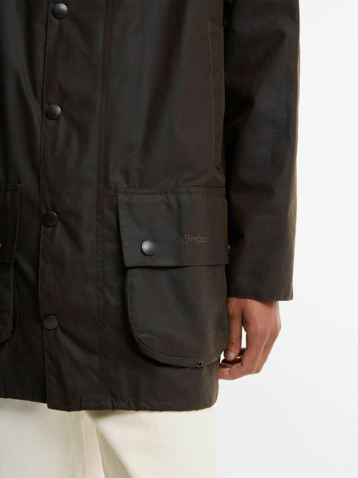 Barbour Wachsjacke Classic Beaufort mit Cordkragen Olivgrün
