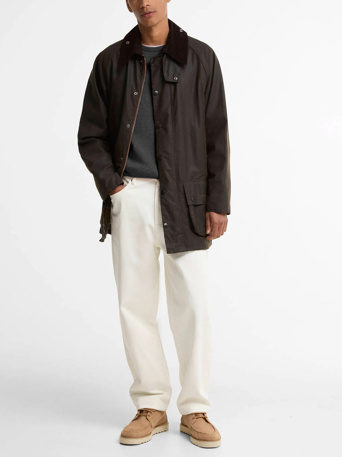 Barbour Wachsjacke Classic Beaufort mit Cordkragen Olivgrün