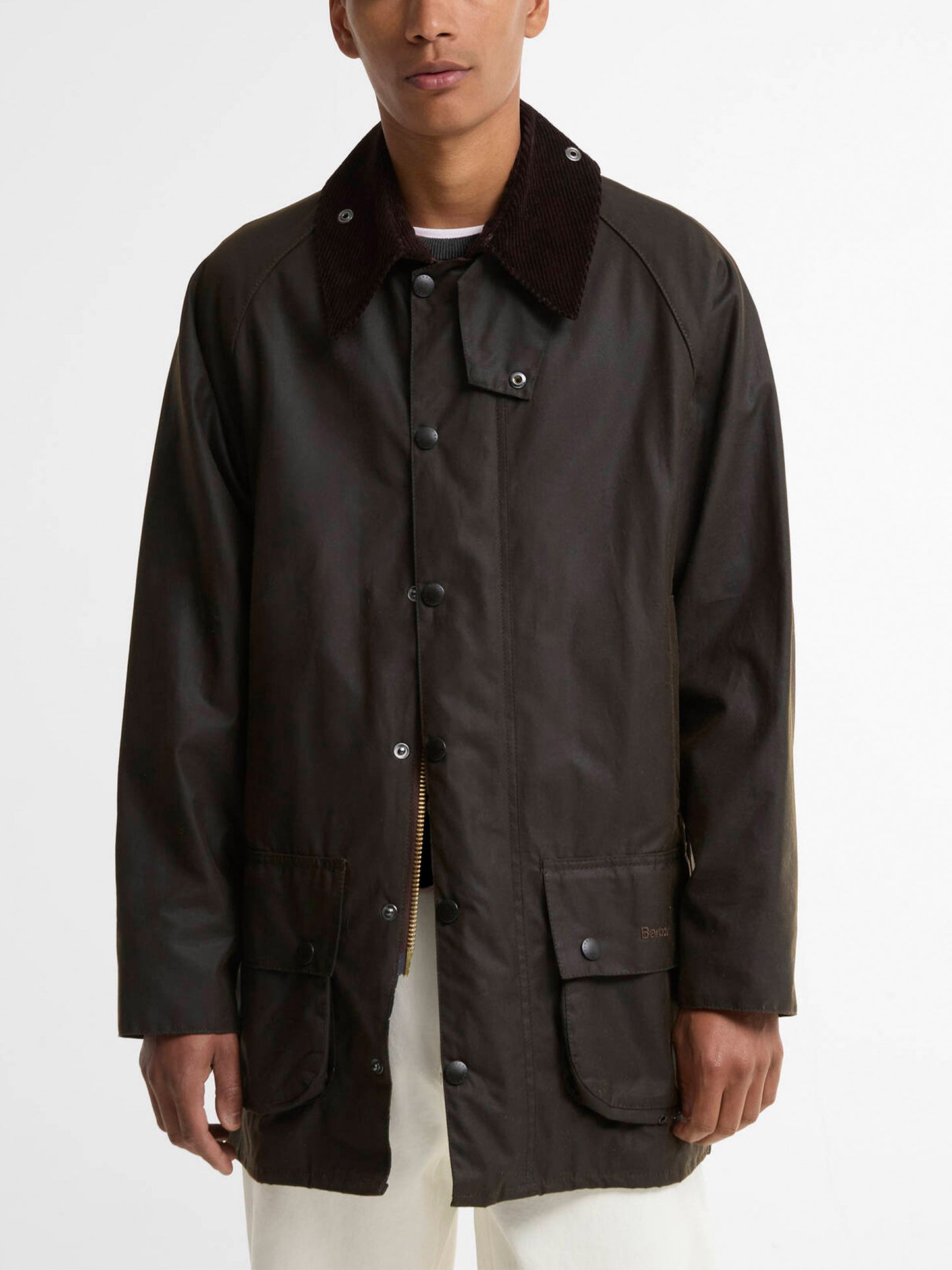 Barbour Wachsjacke Classic Beaufort mit Cordkragen Olivgrün