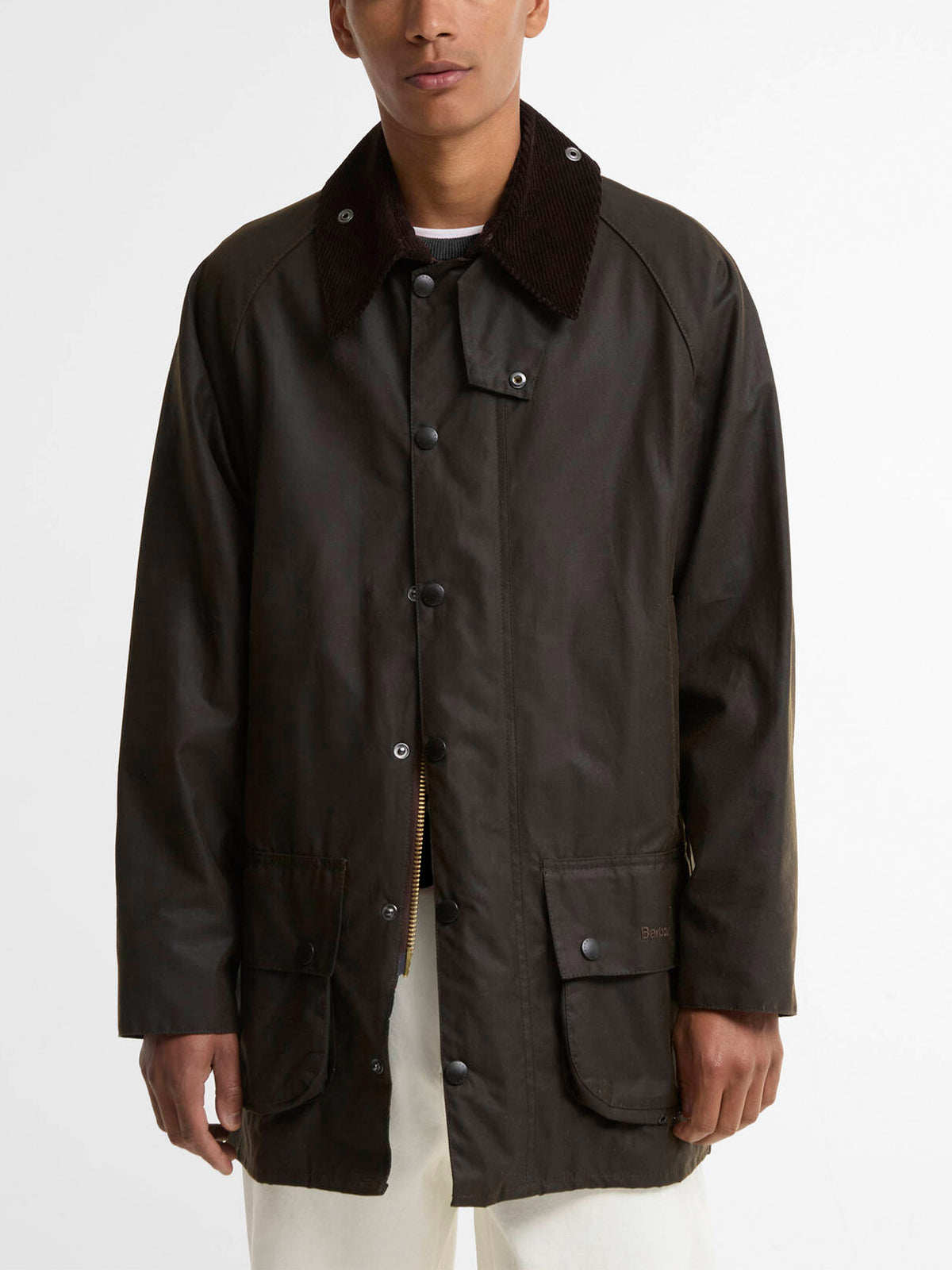 Barbour Wachsjacke Classic Beaufort mit Cordkragen Olivgrün