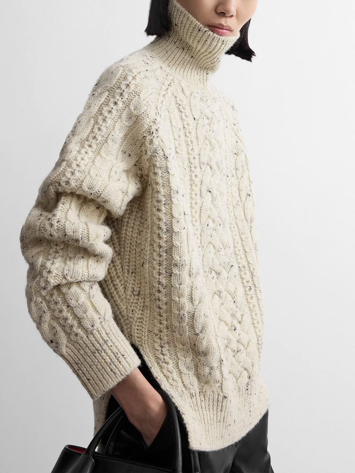 Rollkragenpullover mit Zopfmuster für Damen