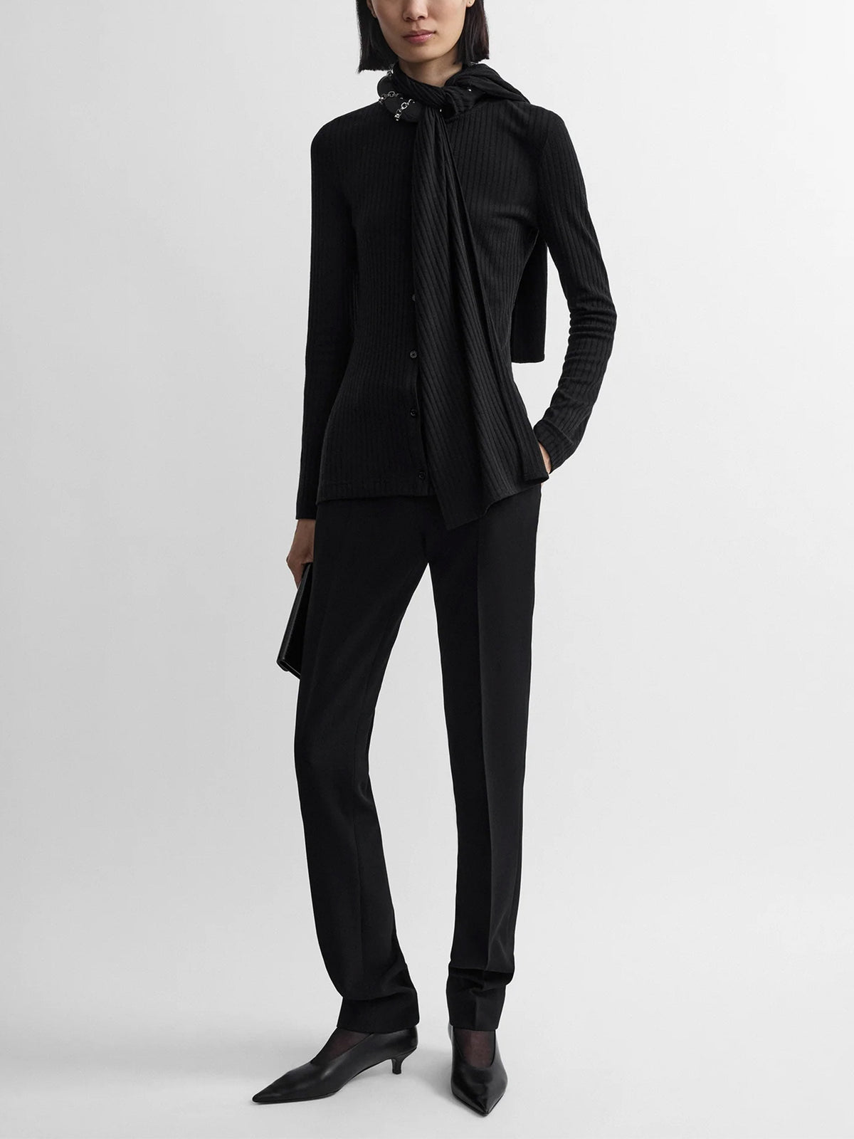 Rippstrick-Bluse mit Schal für Damen