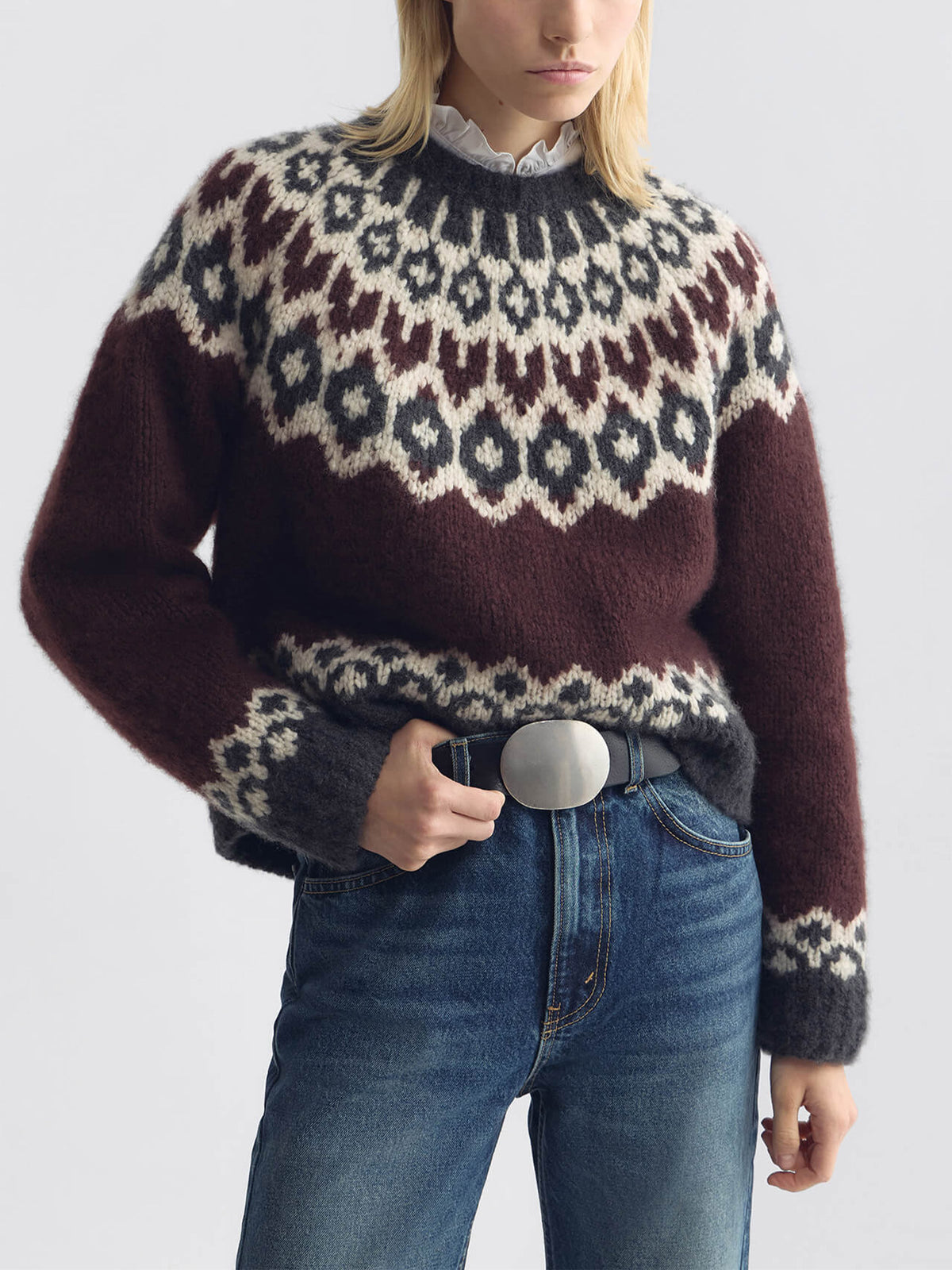 Nili lotan Fair-Isle-Pullover Isaline aus Kaschmir für Damen Bordeauxrot