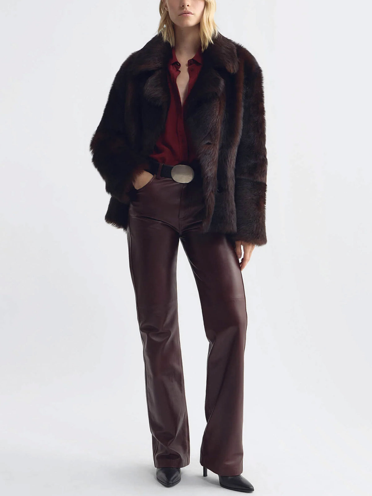 Nili lotan Shearling-Kurzmantel Cleophee DB für Damen Dunkelbraun