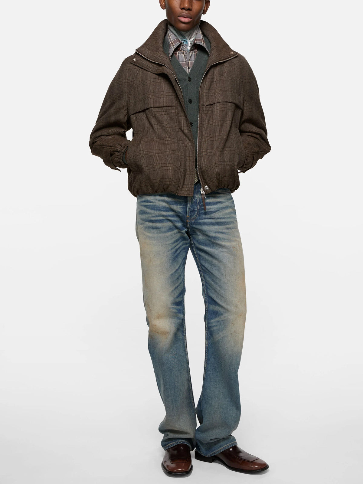 Acne studios Karierte Wolljacke mit Stehkragen für Damen Dunkelbraun
