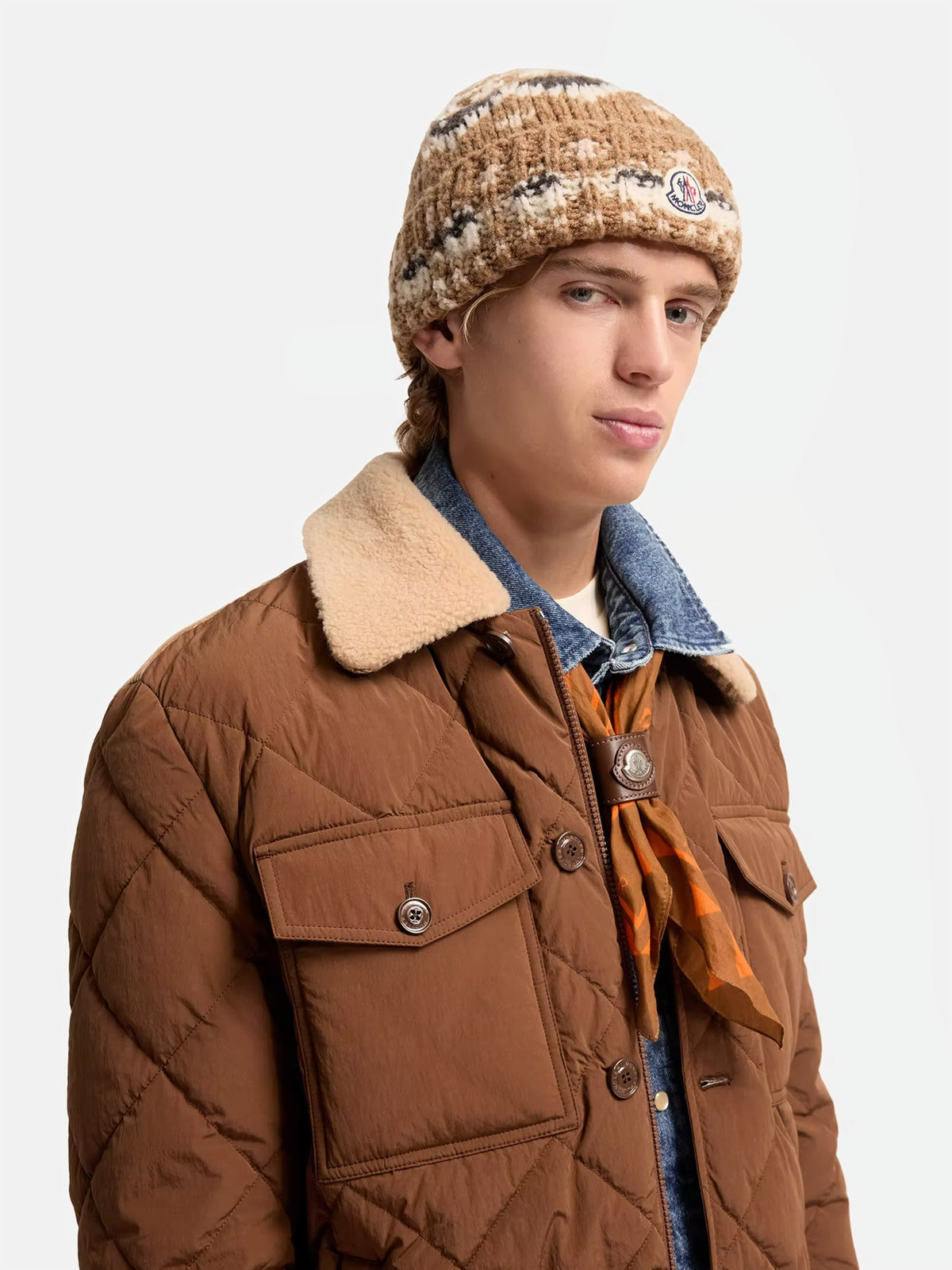 Moncler Mütze aus Wollmischung mit Jacquard-Muster Beige