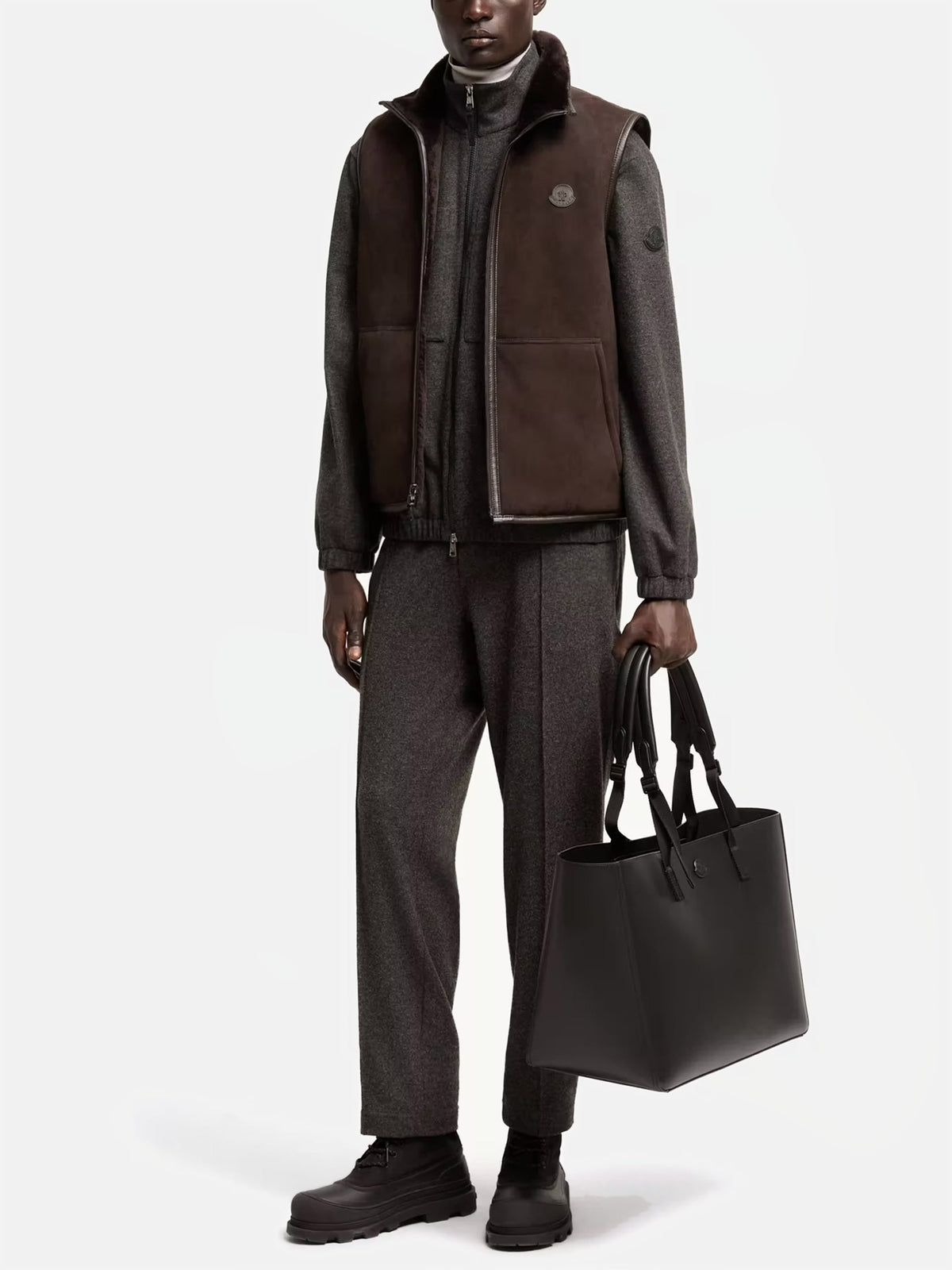 Moncler Flanellhose mit Leder-Logo für Herren Dunkelgrau