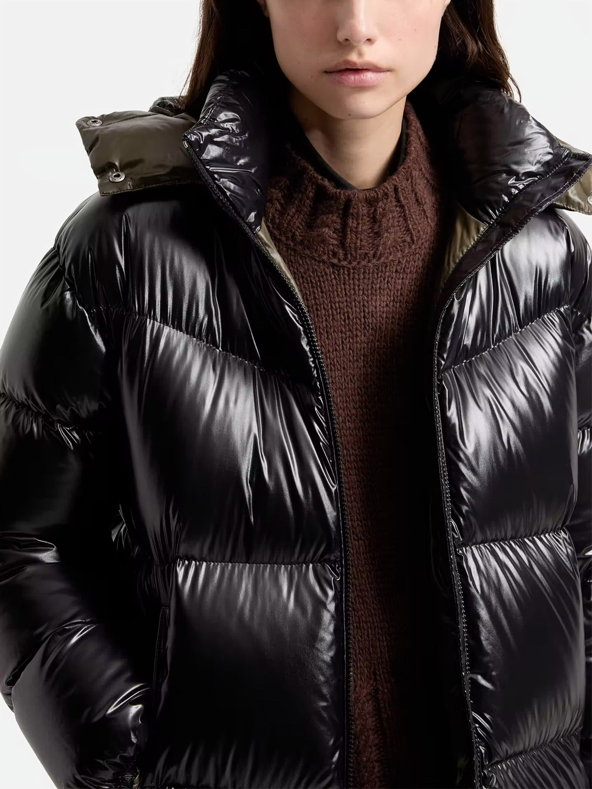 Moncler Langer Daunenmantel Harfang für Damen Schwarz