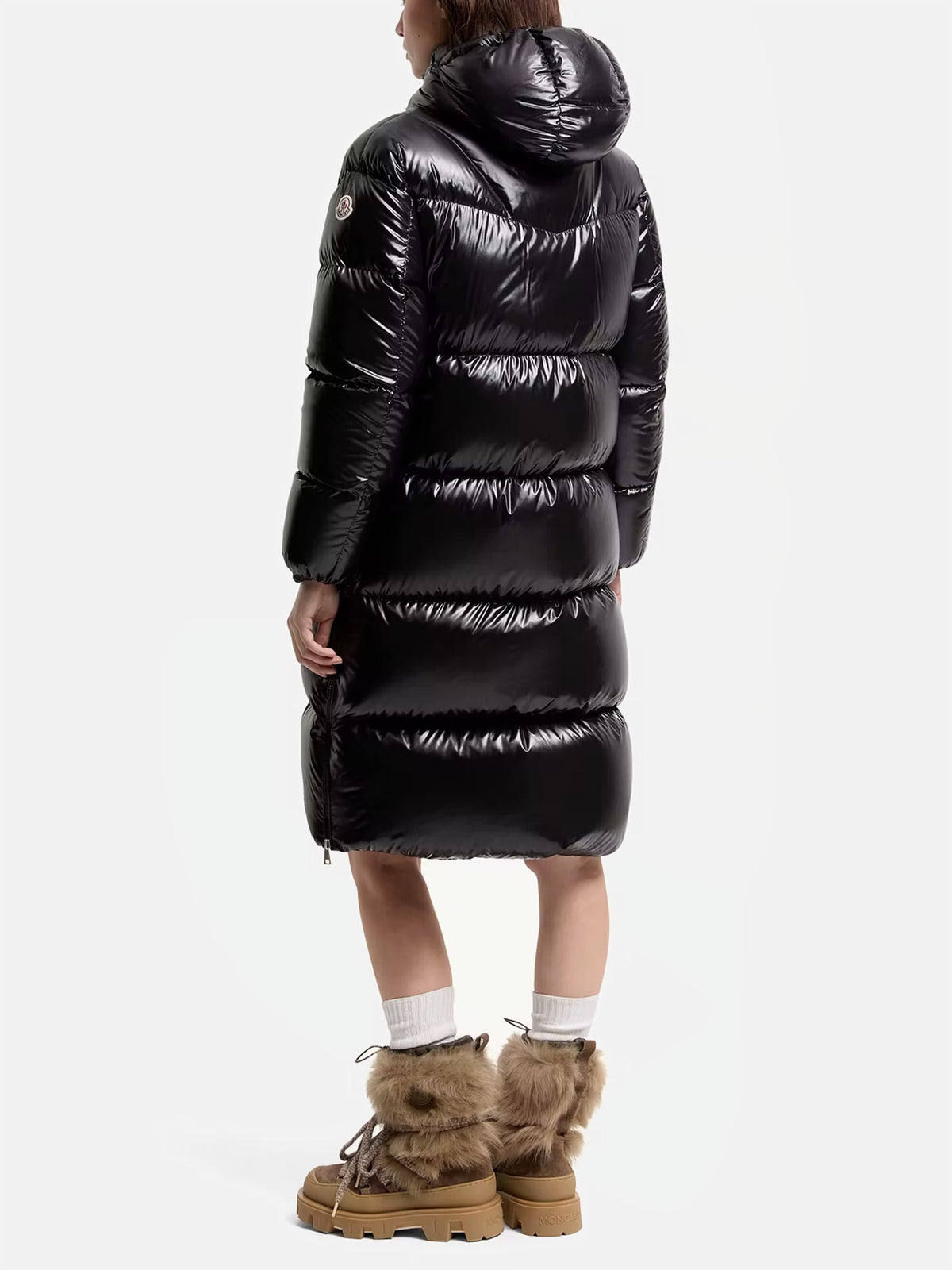 Moncler Langer Daunenmantel Harfang für Damen Schwarz
