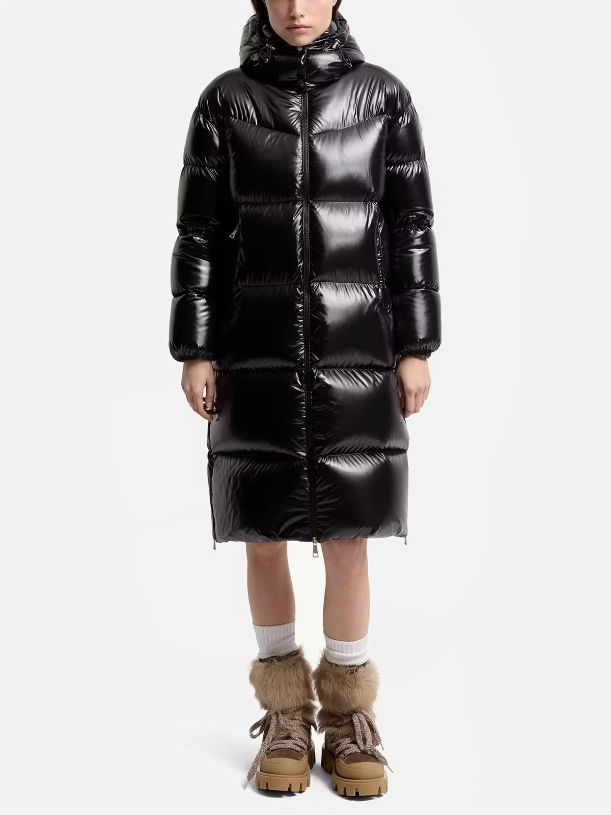 Moncler Langer Daunenmantel Harfang für Damen Schwarz
