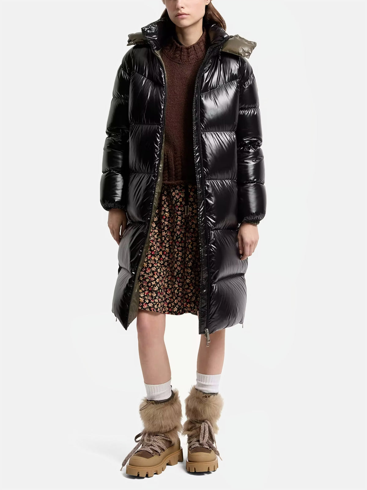 Moncler Langer Daunenmantel Harfang für Damen Schwarz