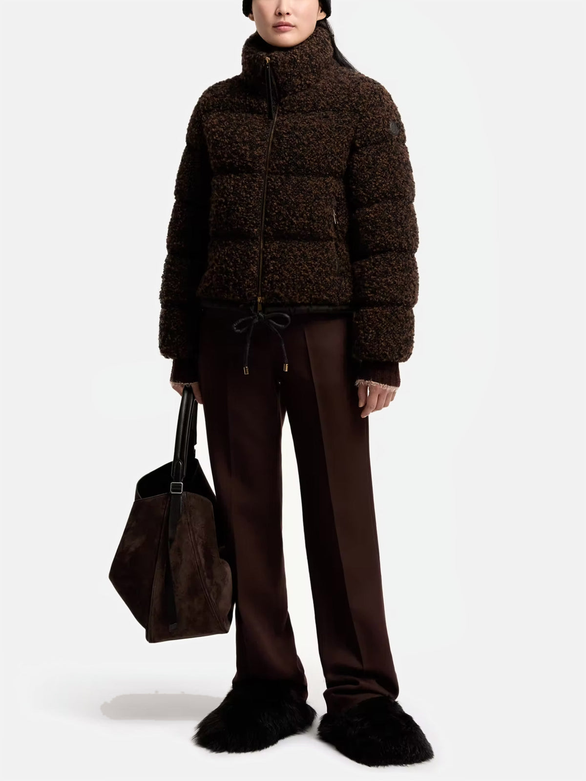 Moncler Daunenjacke Trascendance aus Tweed für Damen Dunkelbraun
