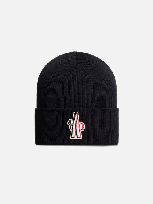 Moncler grenoble Mütze aus Wolle mit Logo-Aufnäher Schwarz