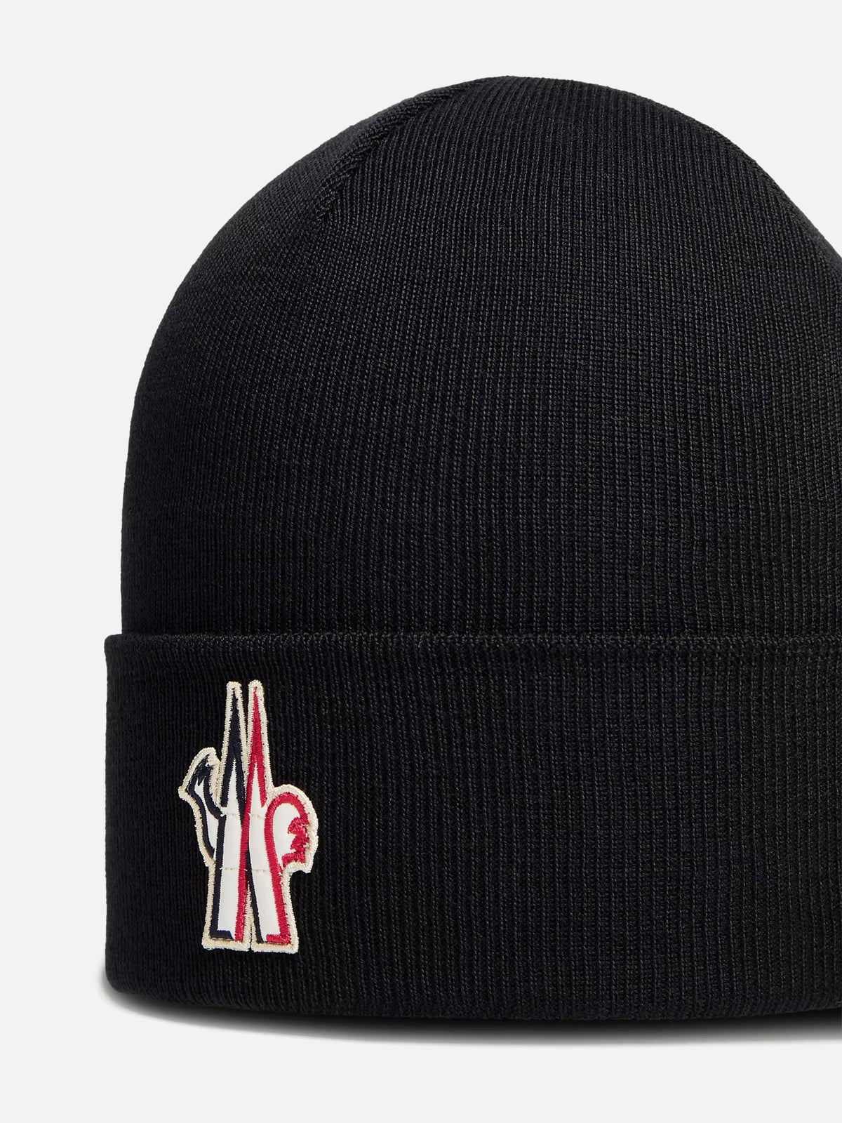 Moncler grenoble Mütze aus Wolle mit Logo-Aufnäher Schwarz