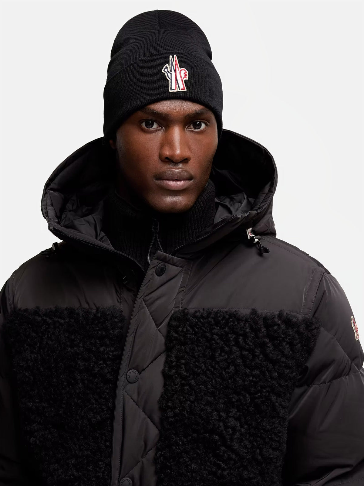 Moncler grenoble Mütze aus Wolle mit Logo-Aufnäher Schwarz