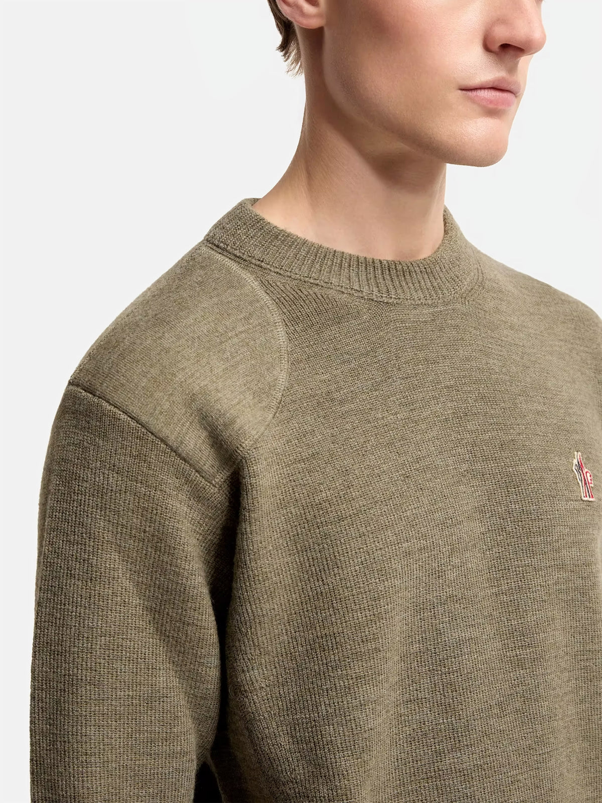 Moncler grenoble Pullover aus Wolle mit Logo für Herren Olivgrün