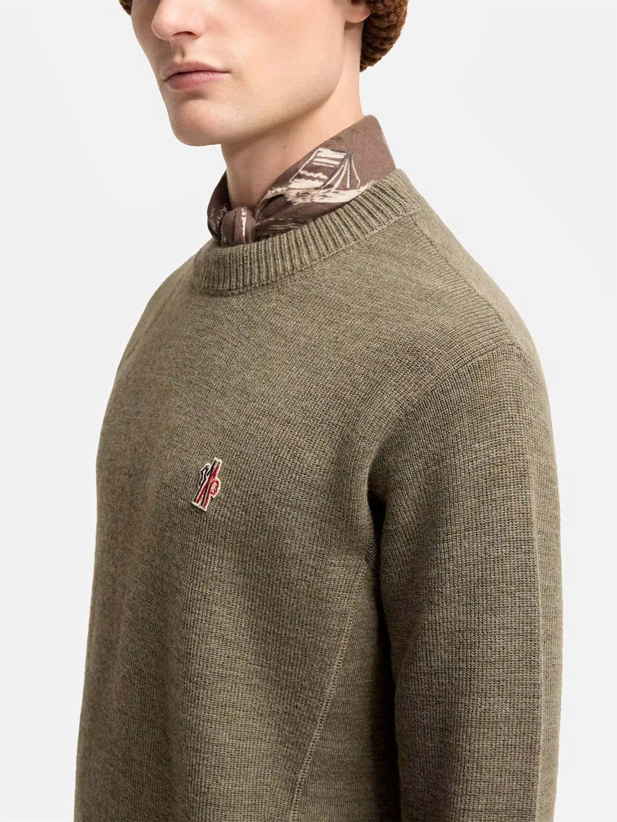 Moncler grenoble Pullover aus Wolle mit Logo für Herren Olivgrün