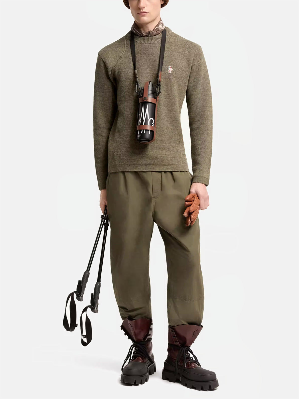 Moncler grenoble Pullover aus Wolle mit Logo für Herren Olivgrün