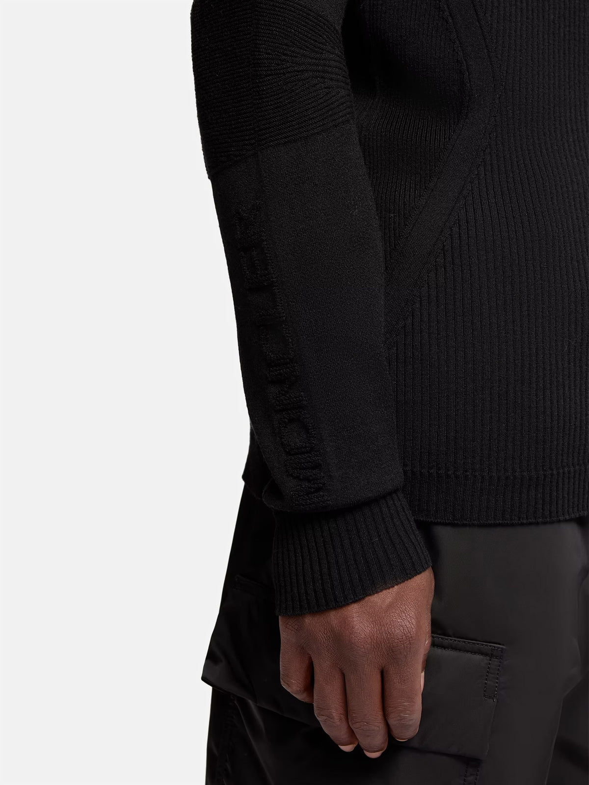 Moncler grenoble Rollkragenpullover aus Stretch-Wolle für Herren Schwarz