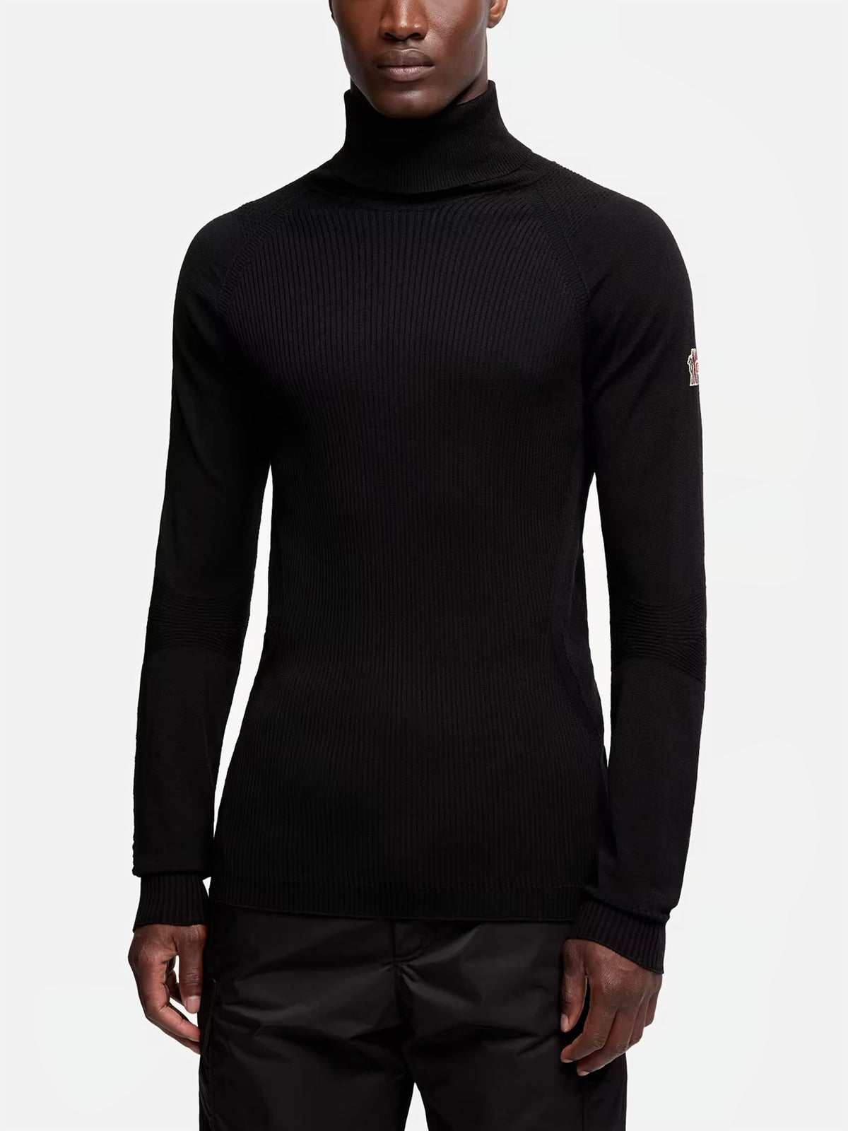 Moncler grenoble Rollkragenpullover aus Stretch-Wolle für Herren Schwarz