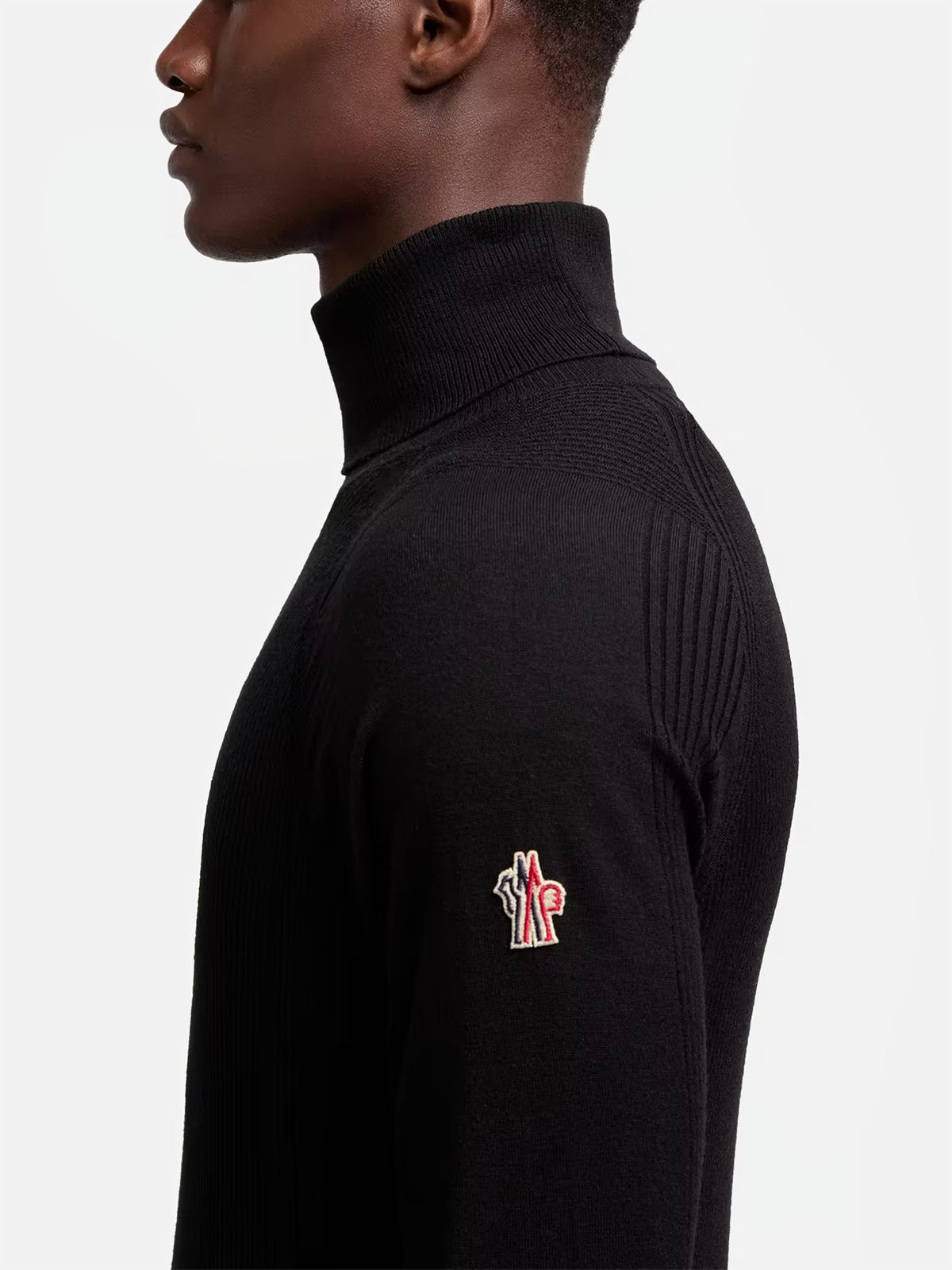 Moncler grenoble Rollkragenpullover aus Stretch-Wolle für Herren Schwarz