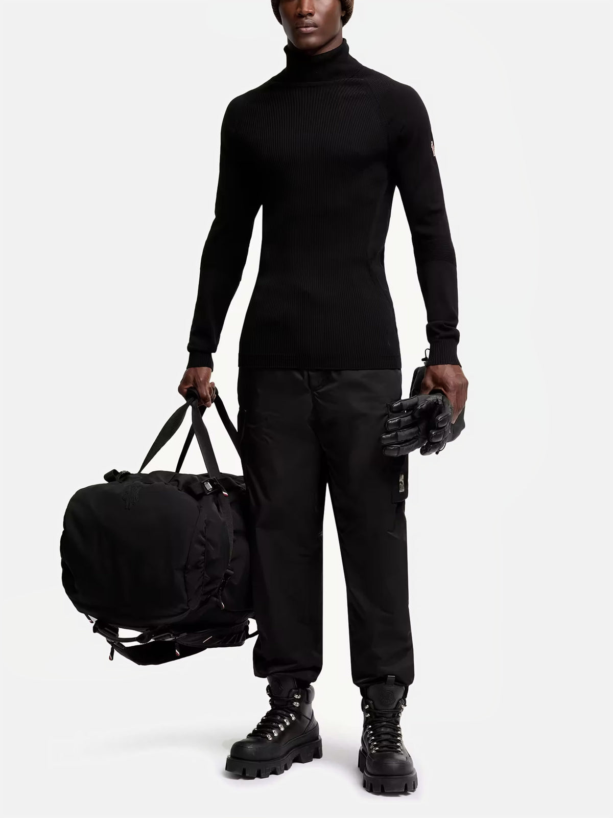 Moncler grenoble Rollkragenpullover aus Stretch-Wolle für Herren Schwarz