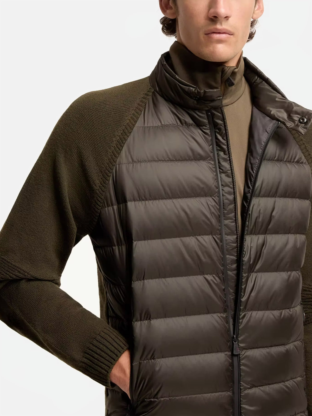Moncler grenoble Strickjacke mit Daunenfüllung für Herren Olivgrün