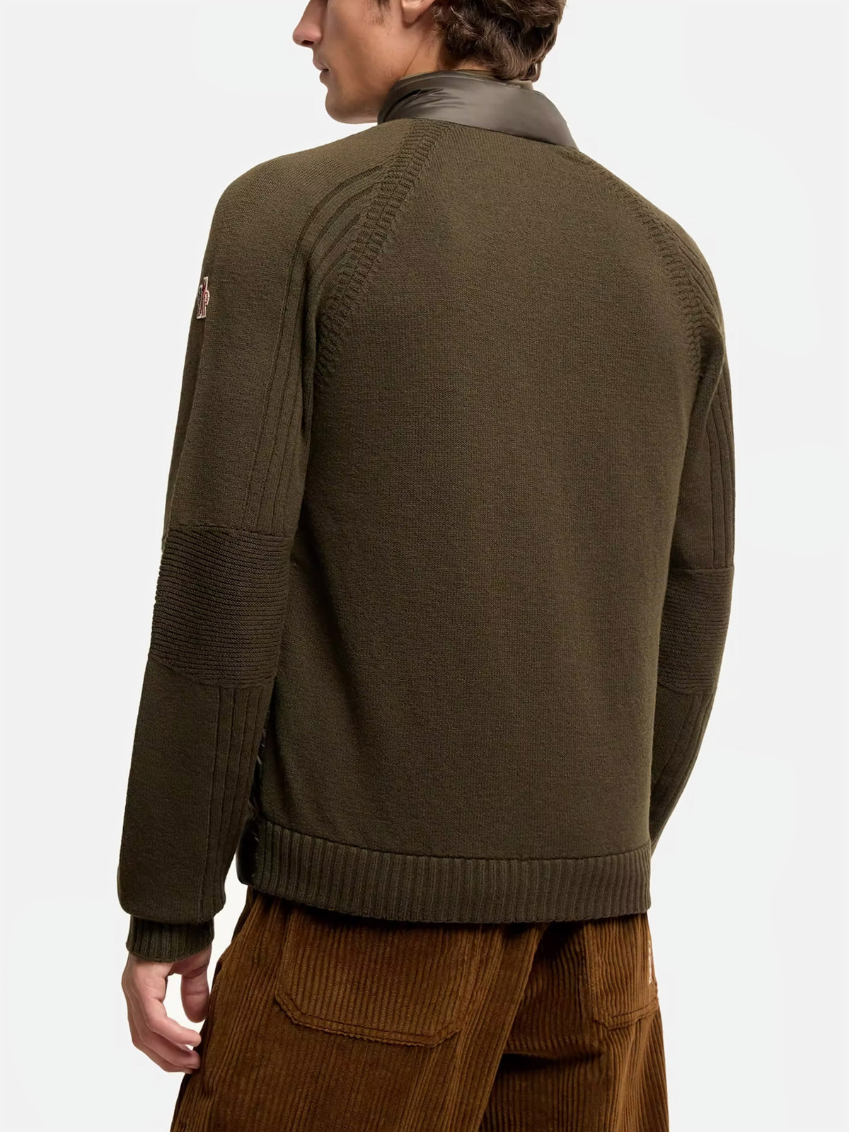 Moncler grenoble Strickjacke mit Daunenfüllung für Herren Olivgrün