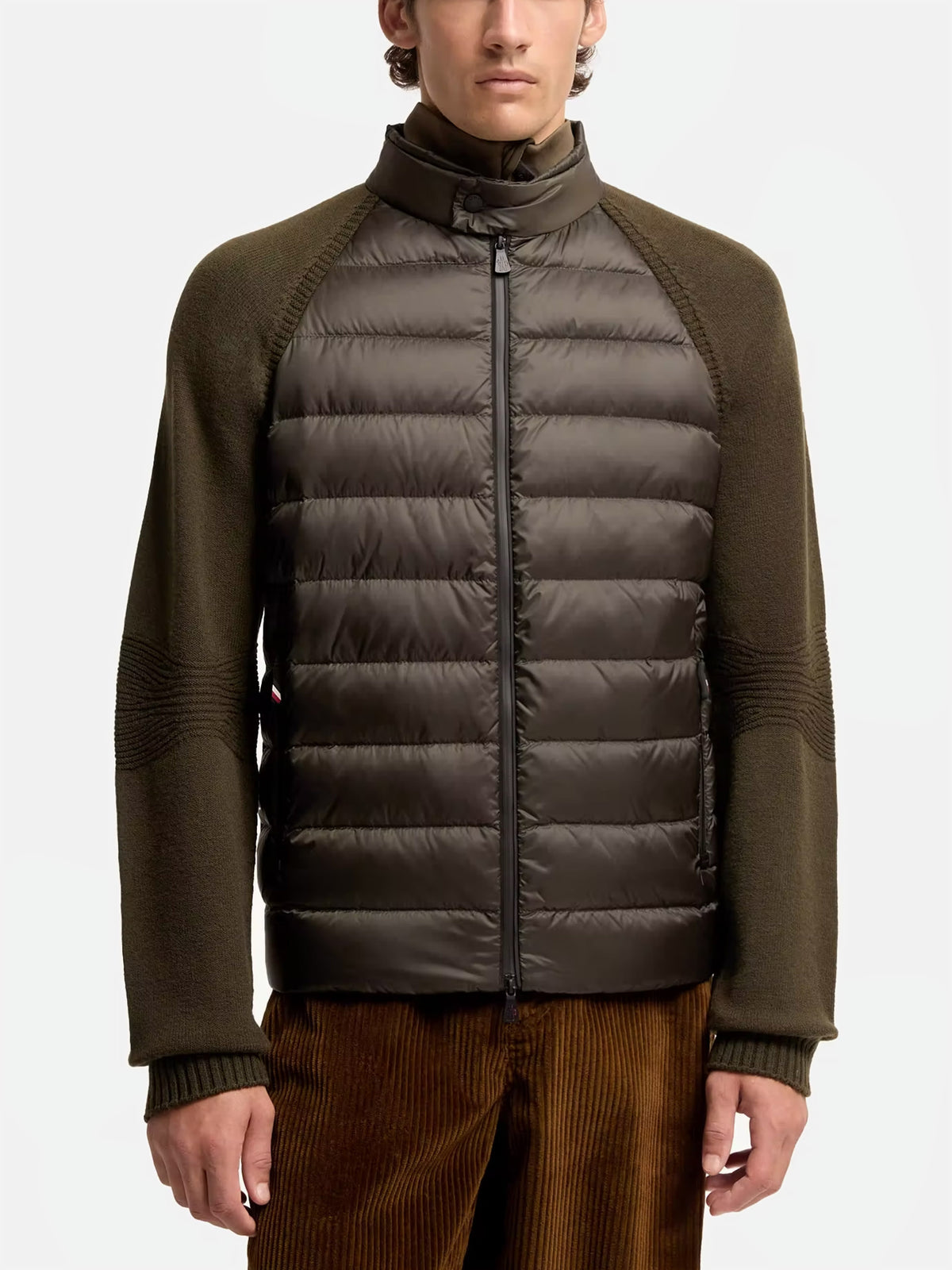 Moncler grenoble Strickjacke mit Daunenfüllung für Herren Olivgrün