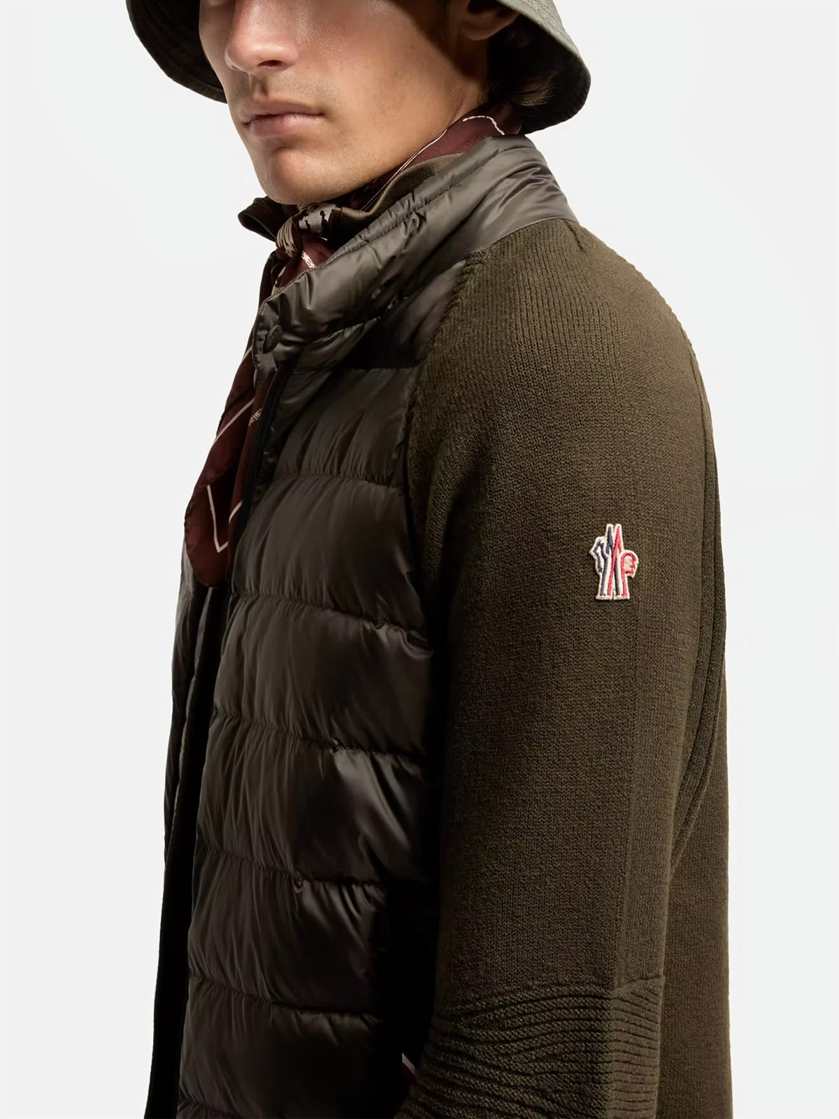 Moncler grenoble Strickjacke mit Daunenfüllung für Herren Olivgrün