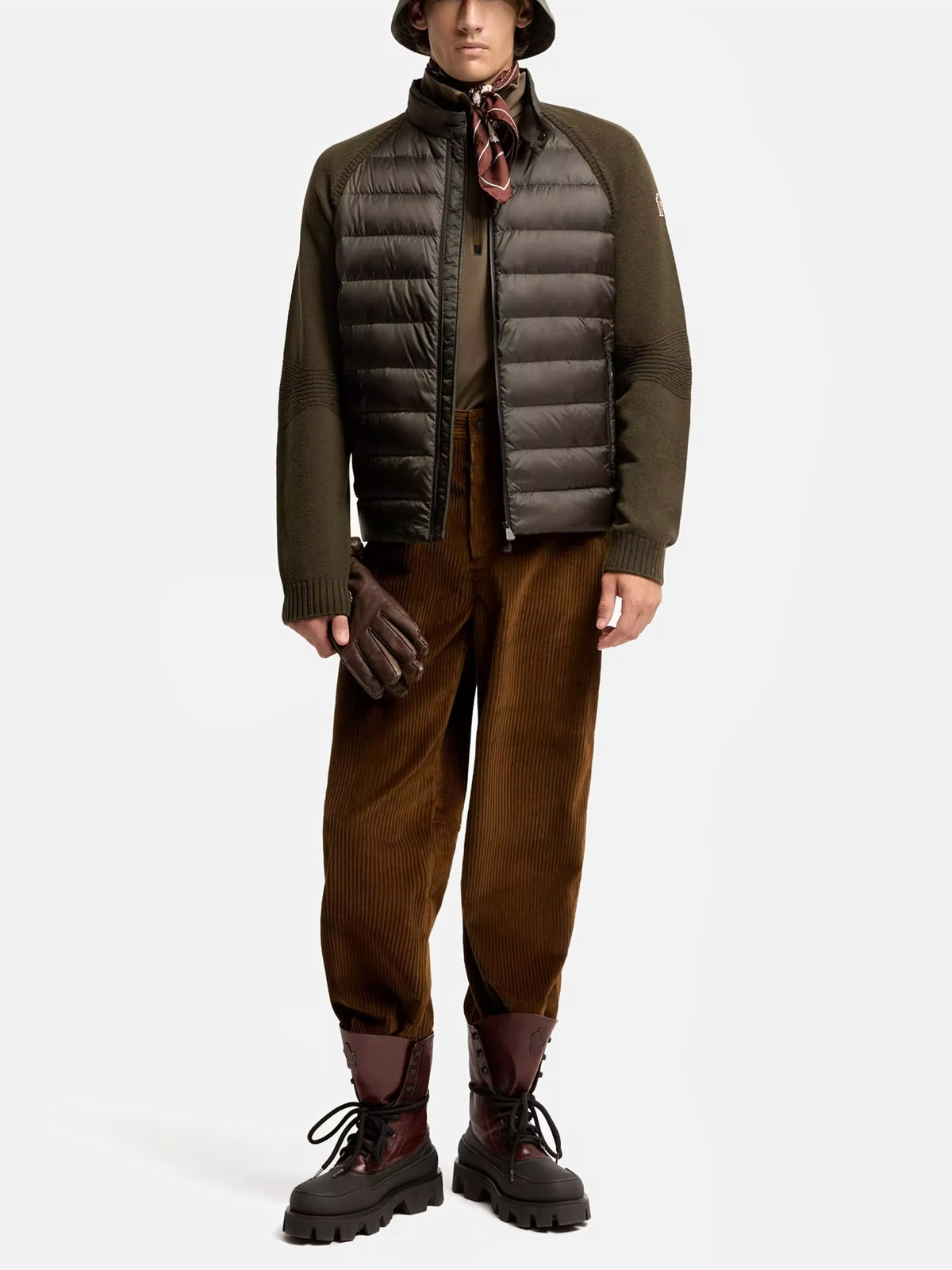 Moncler grenoble Strickjacke mit Daunenfüllung für Herren Olivgrün