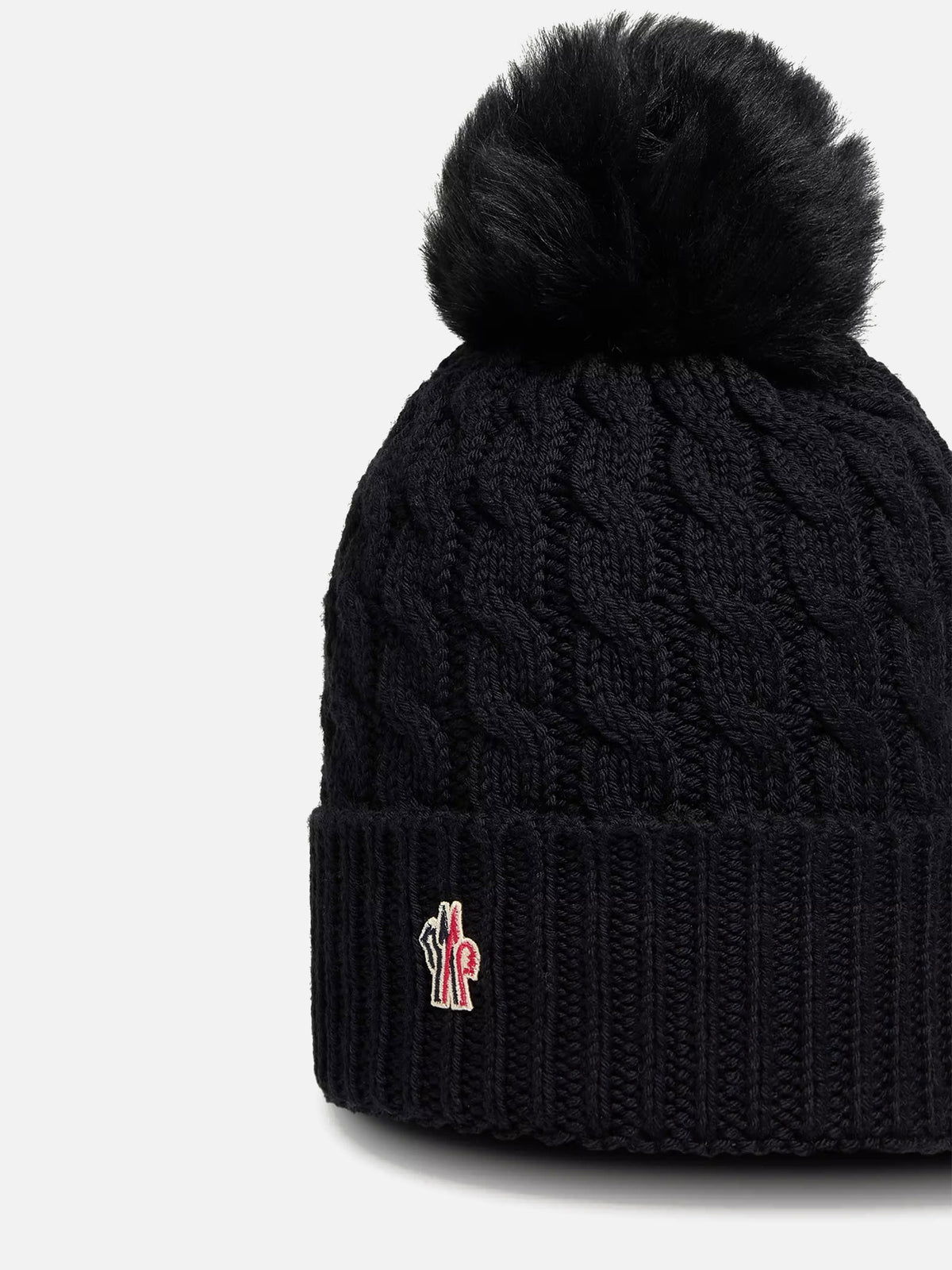 Moncler grenoble Mütze mit Shearling-Bommel für Damen Schwarz