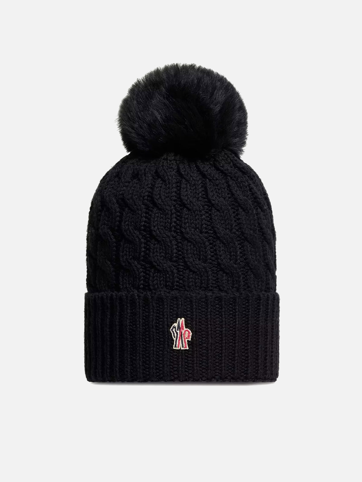 Moncler grenoble Mütze mit Shearling-Bommel für Damen Schwarz