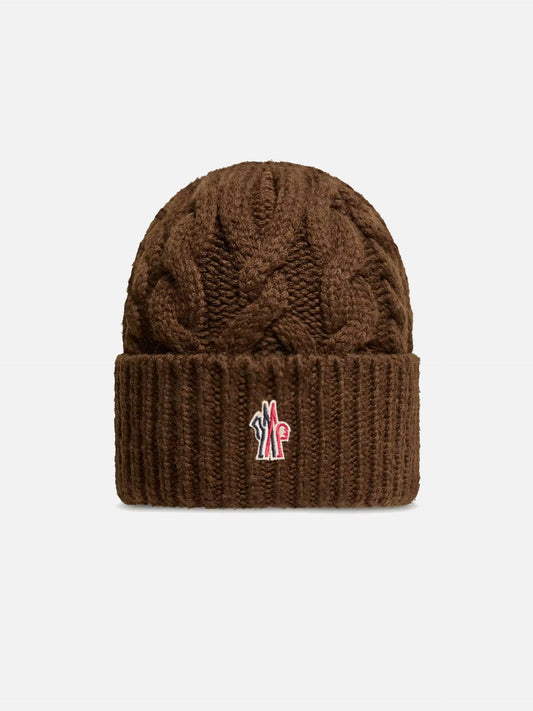 Moncler grenoble Mütze aus Wollmischung im Zopfmuster Braun