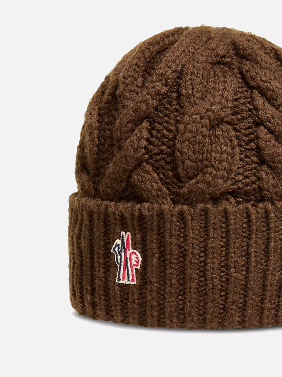 Moncler grenoble Mütze aus Wollmischung im Zopfmuster Braun