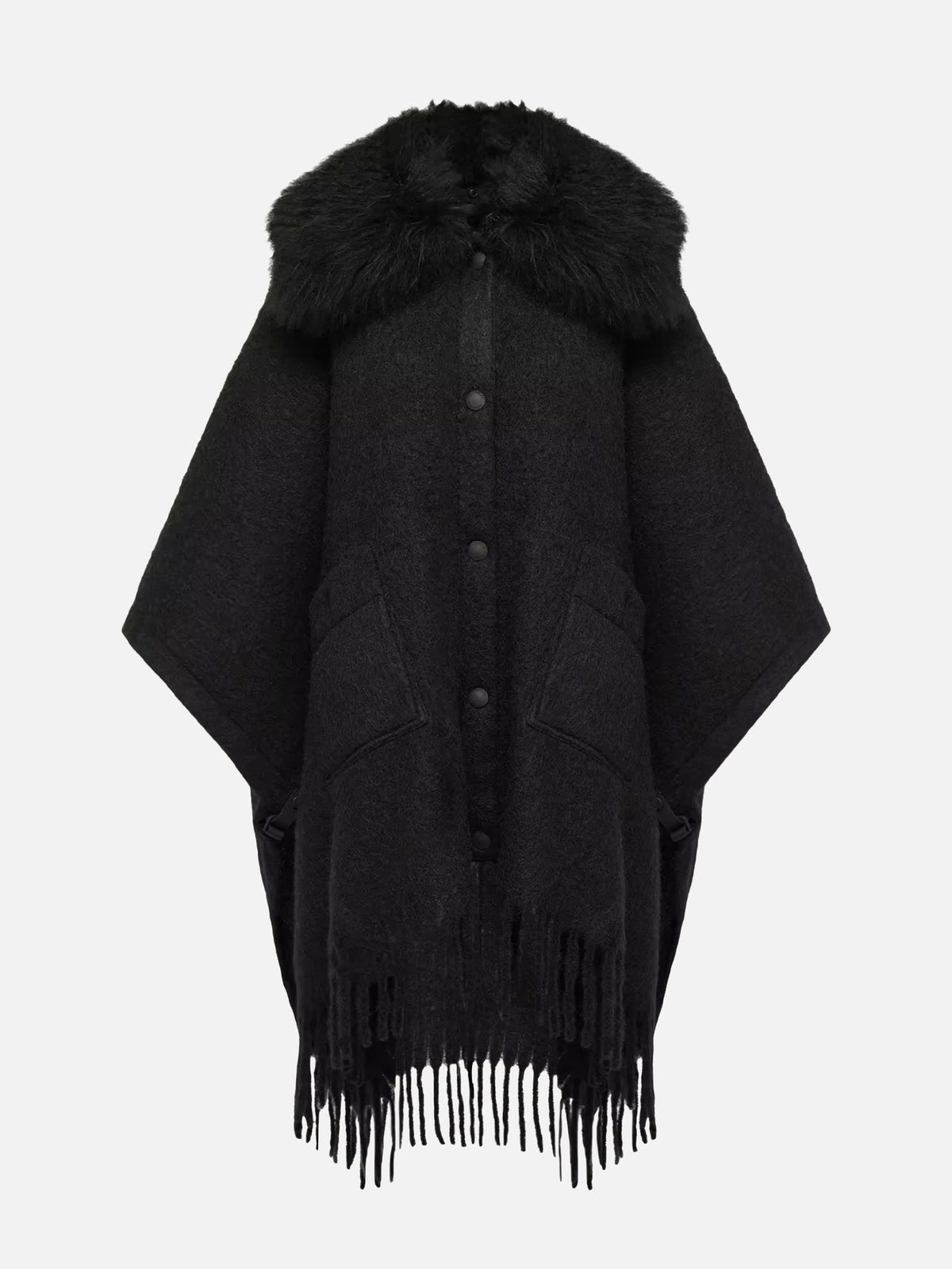 Moncler grenoble Cape mit Shearling-Kragen für Damen Schwarz
