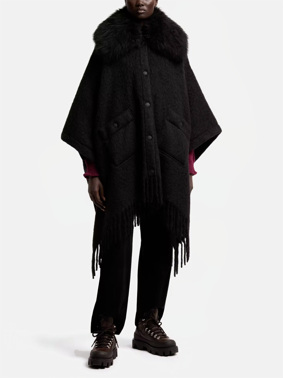 Moncler grenoble Cape mit Shearling-Kragen für Damen Schwarz