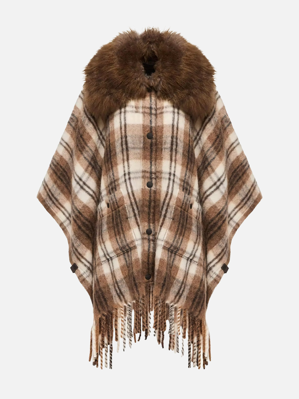 Moncler grenoble Kariertes Cape mit Shearling-Kragen für Damen Braun-Weiß