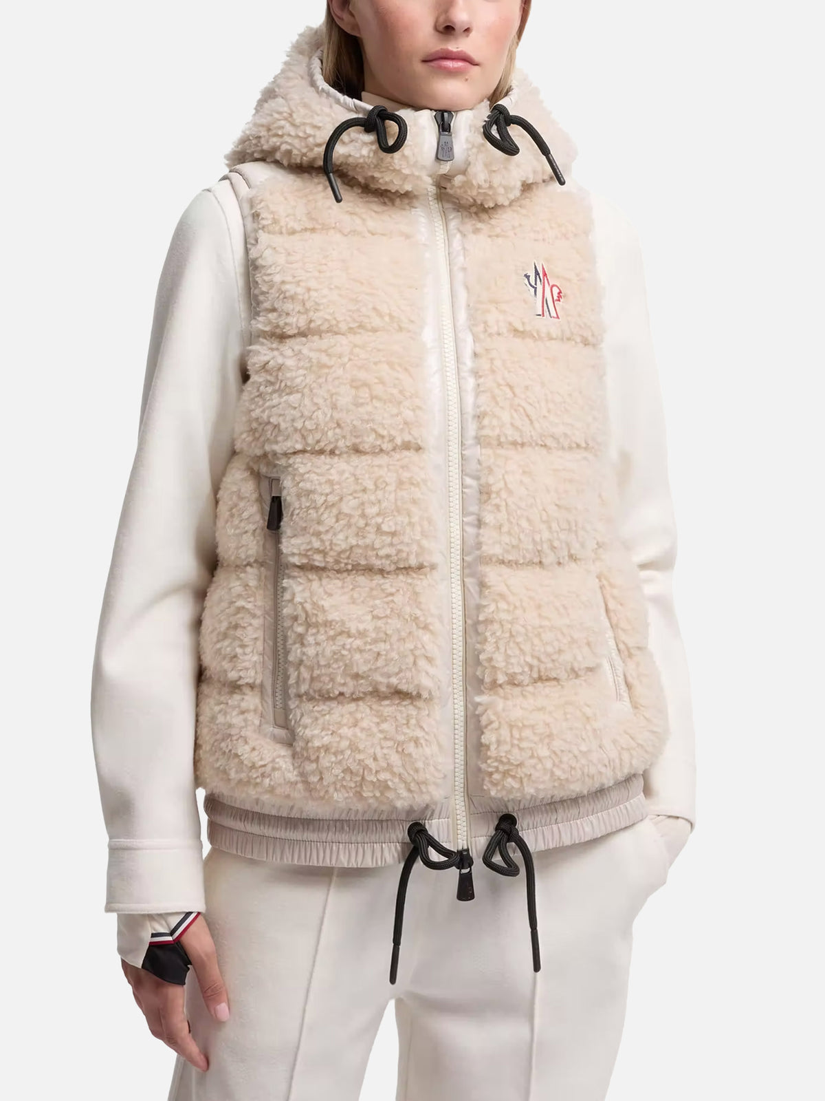 Moncler Grenoble – Teddy-Daunenweste mit Kapuze für Damen Hellbeige - Light Beige