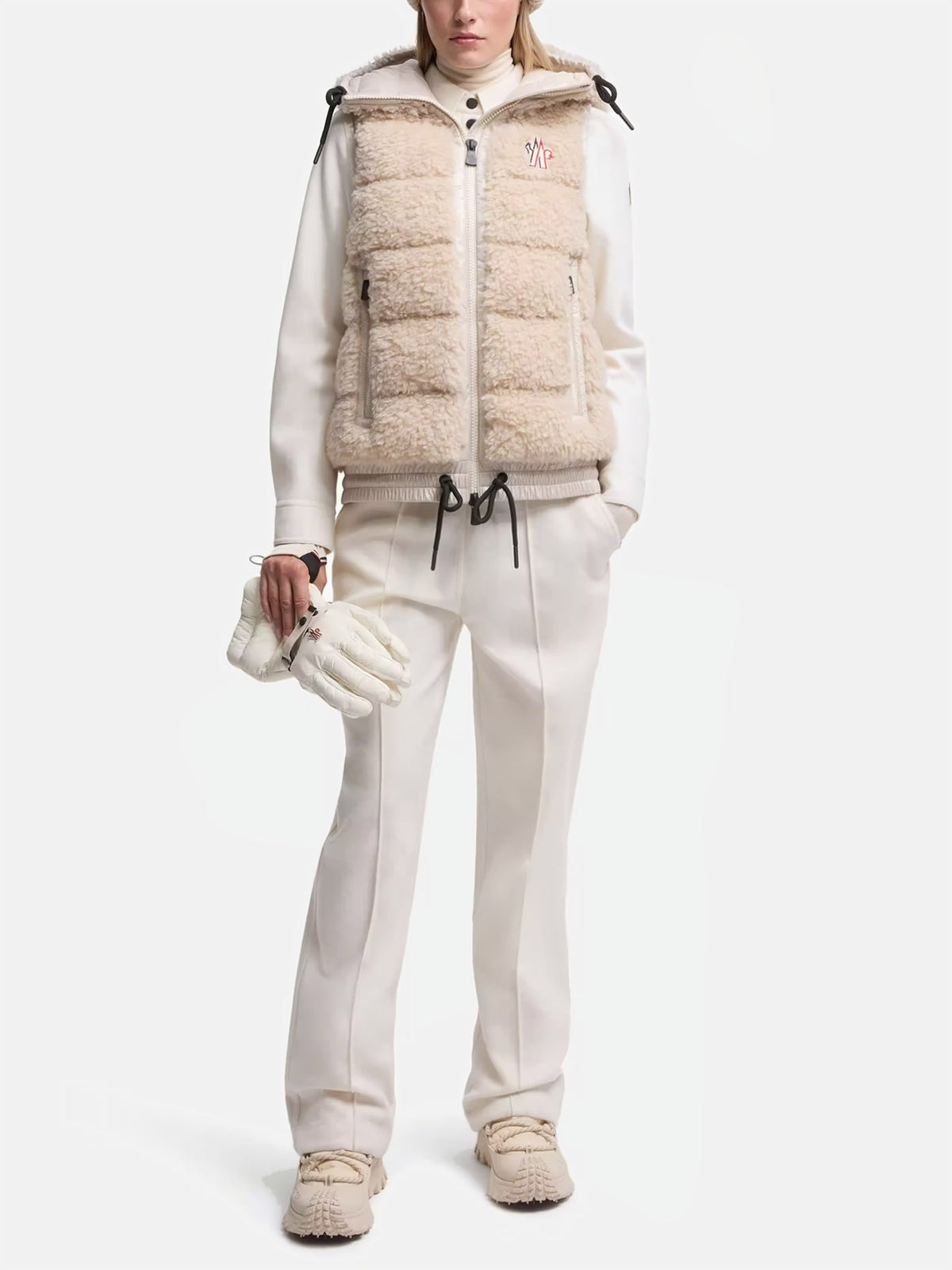 Moncler Grenoble – Teddy-Daunenweste mit Kapuze für Damen Hellbeige - Light Beige