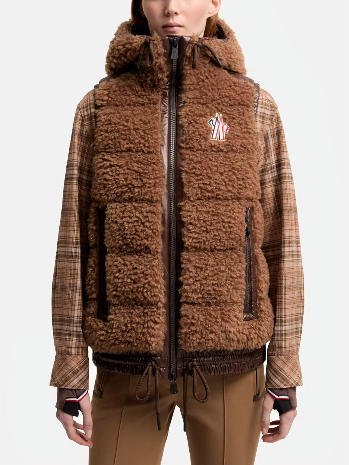 Moncler Grenoble – Teddy-Daunenweste mit Kapuze für Damen Braun - Brown