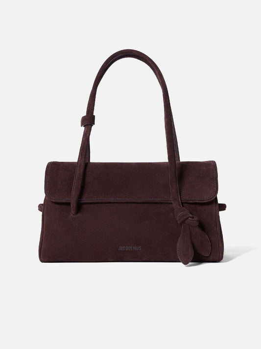 Jacquemus Schultertasche Turismo Long aus Veloursleder Dunkelbraun
