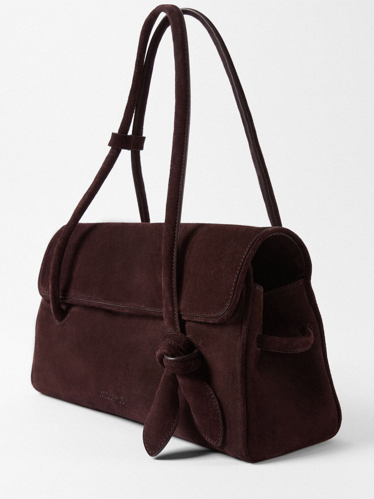 Jacquemus Schultertasche Turismo Long aus Veloursleder Dunkelbraun