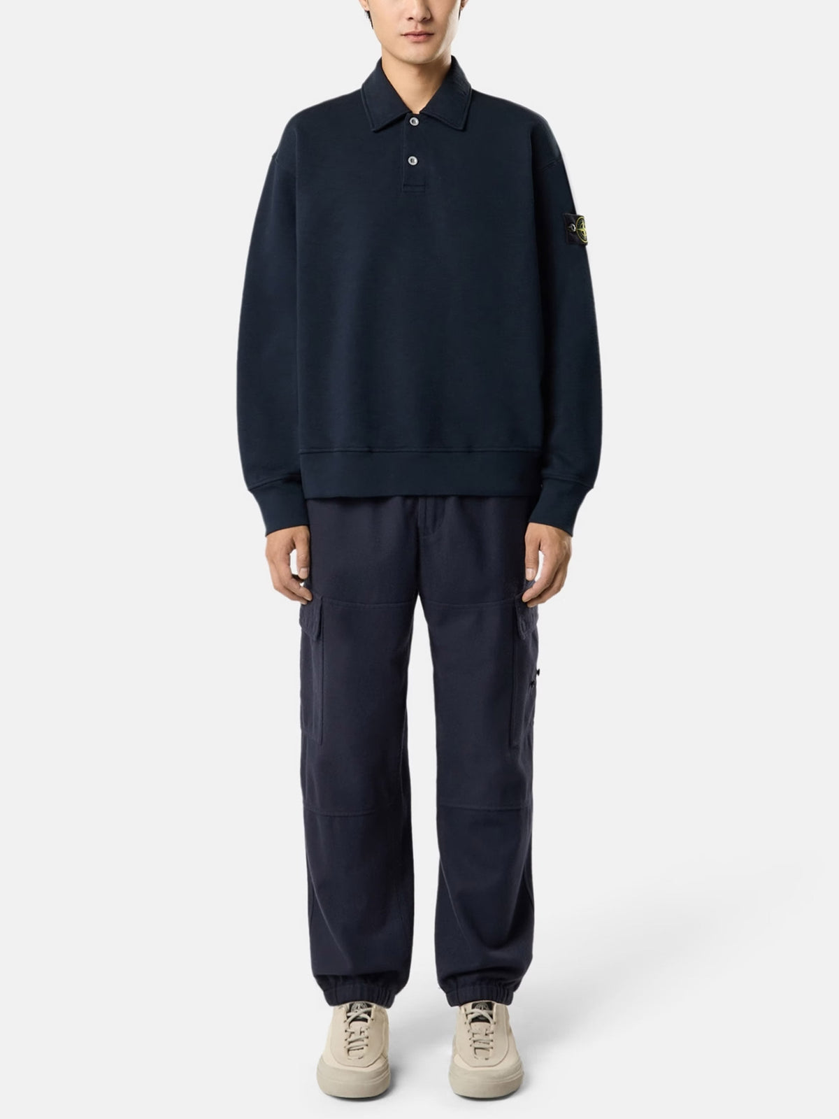Stone island Polo-Sweatshirt aus Baumwollfleece für Herren Navyblau