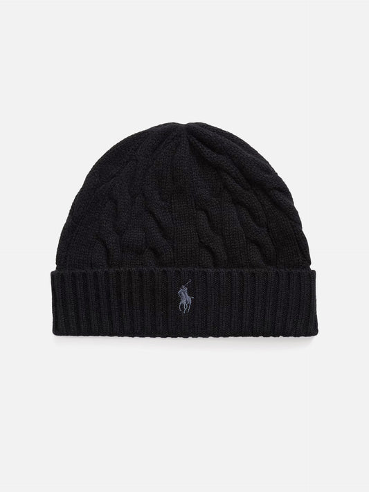 Polo Ralph Lauren – Mütze aus Wolle und Kaschmir mit Zopfmuster Polo-Schwarz - Polo Black